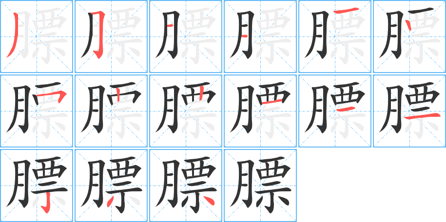 膘的筆順?lè)植窖菔?>
					
                    <hr />
                    <h2>膘的基本信息</h2>
                    <div   id=
